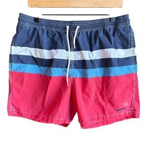 Barbour Mens Red White and Blue Nylon Color Block Swim Trunks size XL